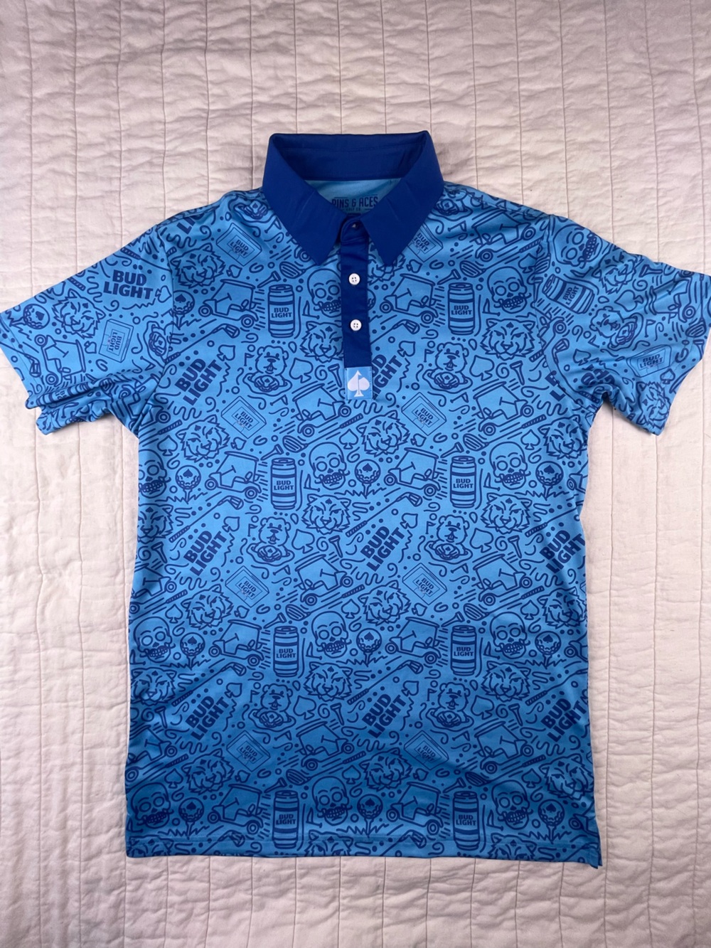 Pins & Aces Blue Golf Performance Polo Medium
